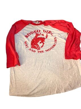 Mickey & the Motorcars White and Red Raglan tee. Super cute! Size S.